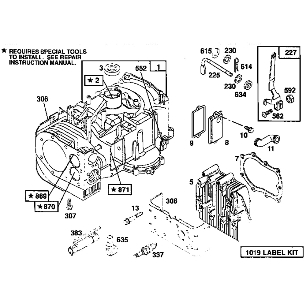 Cylinder Assembly Diagram and Parts List for 259700-259799 0102 Briggs and Stratton Engine